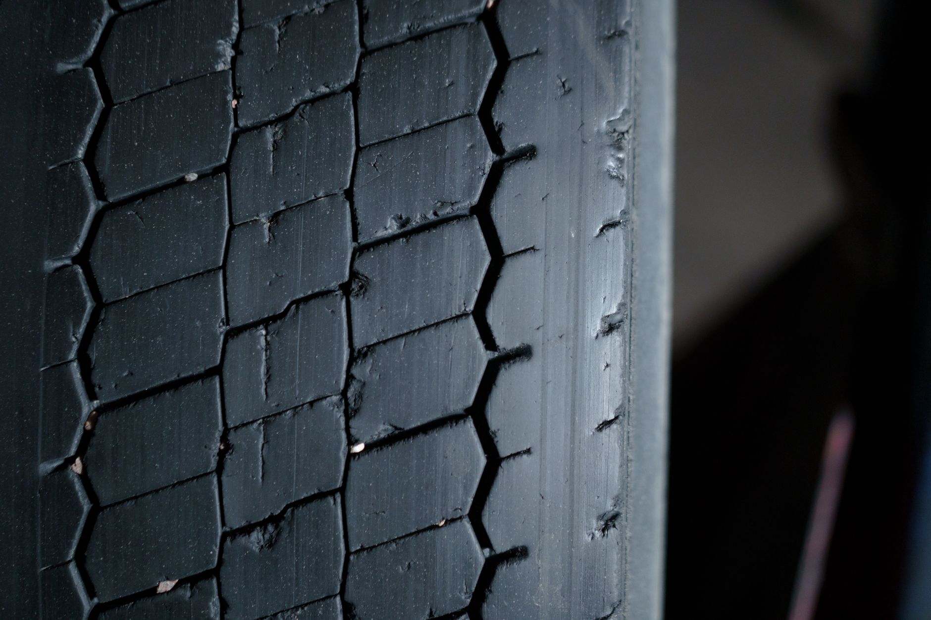 Close-up of a worn tire tread