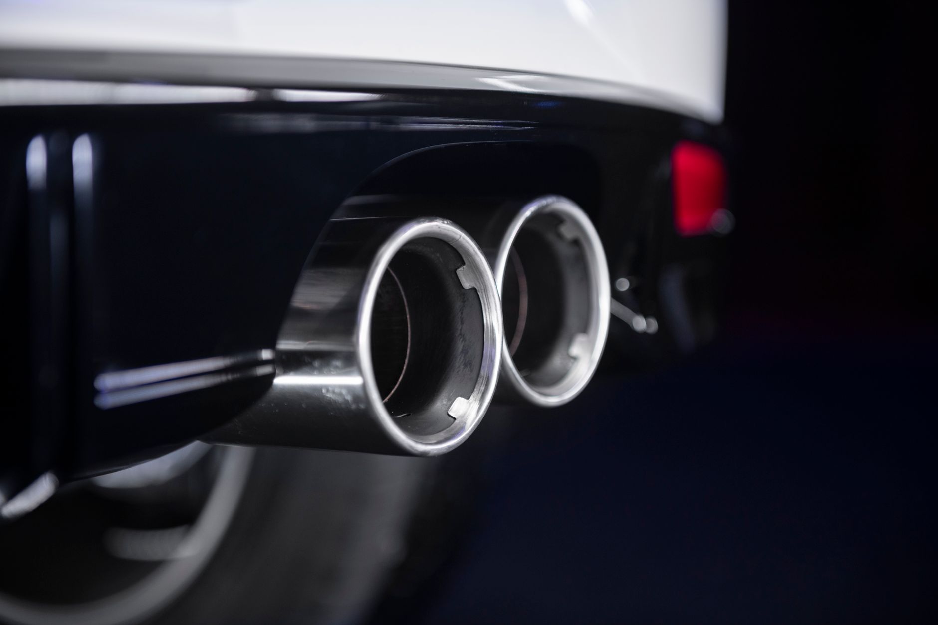Close-up of a chrome exhaust pipe on a vehicle